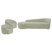 Kit Divã Recamier Orgânico França 180cm Lado Esquerdo e 2 Poltronas Amore Bouclé Verde Oliva