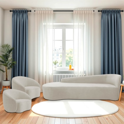Kit Divã Recamier Orgânico França 180cm Lado Esquerdo e 2 Poltronas Amore Linho Bege