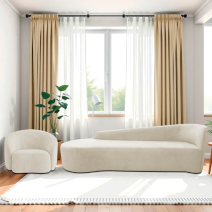 Kit Divã Recamier Orgânico França 180cm Lado Esquerdo e Poltrona Amore Bouclé Bege