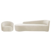 Kit Divã Recamier Orgânico França 180cm Lado Esquerdo e Poltrona Amore Bouclé Bege