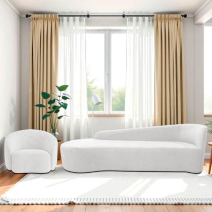 Kit Divã Recamier Orgânico França 180cm Lado Esquerdo e Poltrona Amore Bouclé Branco