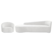 Kit Divã Recamier Orgânico França 180cm Lado Esquerdo e Poltrona Amore Bouclé Branco