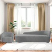 Kit Divã Recamier Orgânico França 180cm Lado Esquerdo e Poltrona Amore Bouclé Cinza