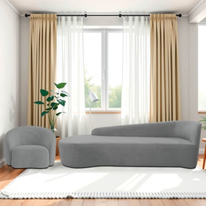 Kit Divã Recamier Orgânico França 180cm Lado Esquerdo e Poltrona Amore Bouclé Cinza