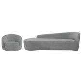 Kit Divã Recamier Orgânico França 180cm Lado Esquerdo e Poltrona Amore Bouclé Cinza