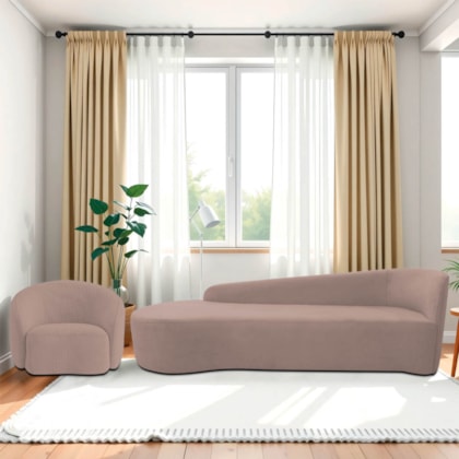 Kit Divã Recamier Orgânico França 180cm Lado Esquerdo e Poltrona Amore Linho Rosê