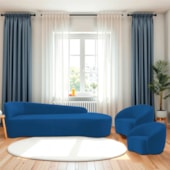 Kit Divã Recamier Orgânico França 200cm Lado Direito e 2 Poltronas Amore Linho Azul Royal