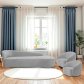 Kit Divã Recamier Orgânico França 200cm Lado Direito e 2 Poltronas Amore Linho Cinza Claro