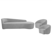 Kit Divã Recamier Orgânico França 200cm Lado Direito e 2 Poltronas Amore Linho Cinza Claro