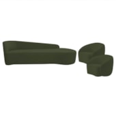 Kit Divã Recamier Orgânico França 200cm Lado Direito e 2 Poltronas Amore Linho Verde
