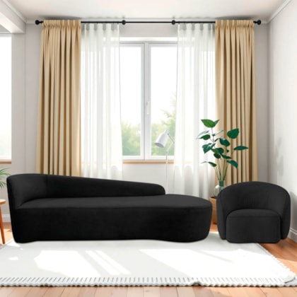 Kit Divã Recamier Orgânico França 200cm Lado Direito e Poltrona Amore Linho Preto