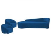 Kit Divã Recamier Orgânico França 200cm Lado Esquerdo e 2 Poltronas Amore Linho Azul Royal