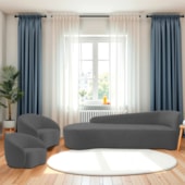 Kit Divã Recamier Orgânico França 200cm Lado Esquerdo e 2 Poltronas Amore Linho Cinza Escuro