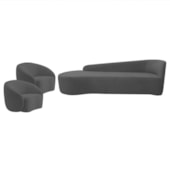 Kit Divã Recamier Orgânico França 200cm Lado Esquerdo e 2 Poltronas Amore Linho Cinza Escuro