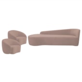 Kit Divã Recamier Orgânico França 200cm Lado Esquerdo e 2 Poltronas Amore Linho Rosê