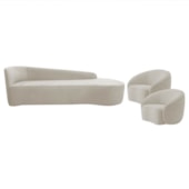 Kit Divã Recamier Orgânico França 220cm Lado Direito e 2 Poltronas Amore Linho Bege