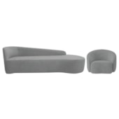 Kit Divã Recamier Orgânico França 220cm Lado Direito e Poltrona Amore Bouclé Cinza