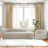 Kit Divã Recamier Orgânico França 220cm Lado Direito e Poltrona Amore Linho Bege