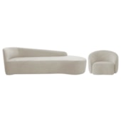 Kit Divã Recamier Orgânico França 220cm Lado Direito e Poltrona Amore Linho Bege