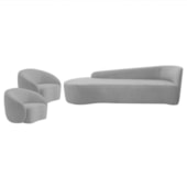 Kit Divã Recamier Orgânico França 220cm Lado Esquerdo e 2 Poltronas Amore Linho Cinza Claro