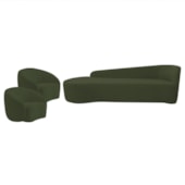 Kit Divã Recamier Orgânico França 220cm Lado Esquerdo e 2 Poltronas Amore Linho Verde