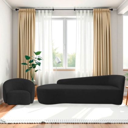 Kit Divã Recamier Orgânico França 220cm Lado Esquerdo e Poltrona Amore Bouclé Preto