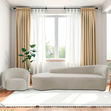 Kit Divã Recamier Orgânico França 220cm Lado Esquerdo e Poltrona Amore Linho Bege