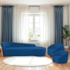 Kit Divã Recamier Orgânico França 250cm Lado Direito e 2 Poltronas Amore Linho Azul Royal