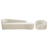 Kit Divã Recamier Orgânico França 250cm Lado Direito e Poltrona Amore Bouclé Bege