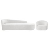 Kit Divã Recamier Orgânico França 250cm Lado Direito e Poltrona Amore Bouclé Branco