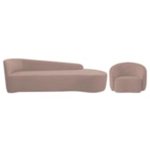 Kit Divã Recamier Orgânico França 250cm Lado Direito e Poltrona Amore Linho Rosê