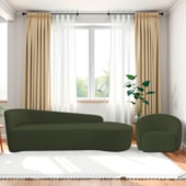 Kit Divã Recamier Orgânico França 250cm Lado Direito e Poltrona Amore Linho Verde