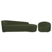Kit Divã Recamier Orgânico França 250cm Lado Direito e Poltrona Amore Linho Verde