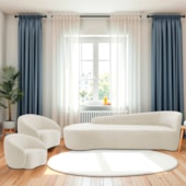 Kit Divã Recamier Orgânico França 250cm Lado Esquerdo e 2 Poltronas Amore Bouclé Bege