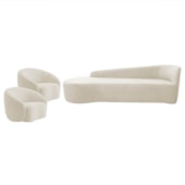 Kit Divã Recamier Orgânico França 250cm Lado Esquerdo e 2 Poltronas Amore Bouclé Bege