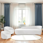 Kit Divã Recamier Orgânico França 250cm Lado Esquerdo e 2 Poltronas Amore Bouclé Branco