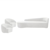 Kit Divã Recamier Orgânico França 250cm Lado Esquerdo e 2 Poltronas Amore Bouclé Branco