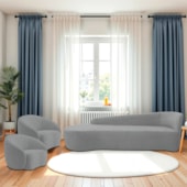 Kit Divã Recamier Orgânico França 250cm Lado Esquerdo e 2 Poltronas Amore Bouclé Cinza