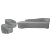 Kit Divã Recamier Orgânico França 250cm Lado Esquerdo e 2 Poltronas Amore Bouclé Cinza