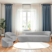 Kit Divã Recamier Orgânico França 250cm Lado Esquerdo e 2 Poltronas Amore Linho Cinza Claro