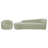 Kit Divã Recamier Orgânico França 250cm Lado Esquerdo e Poltrona Amore Bouclé Verde Oliva