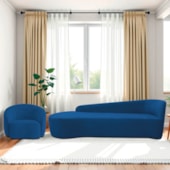 Kit Divã Recamier Orgânico França 250cm Lado Esquerdo e Poltrona Amore Linho Azul Royal