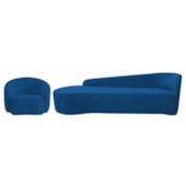 Kit Divã Recamier Orgânico França 250cm Lado Esquerdo e Poltrona Amore Linho Azul Royal