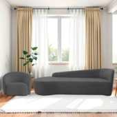 Kit Divã Recamier Orgânico França 250cm Lado Esquerdo e Poltrona Amore Linho Cinza Escuro