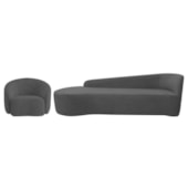 Kit Divã Recamier Orgânico França 250cm Lado Esquerdo e Poltrona Amore Linho Cinza Escuro