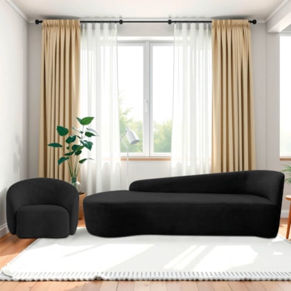 Kit Divã Recamier Orgânico França 250cm Lado Esquerdo e Poltrona Amore Linho Preto