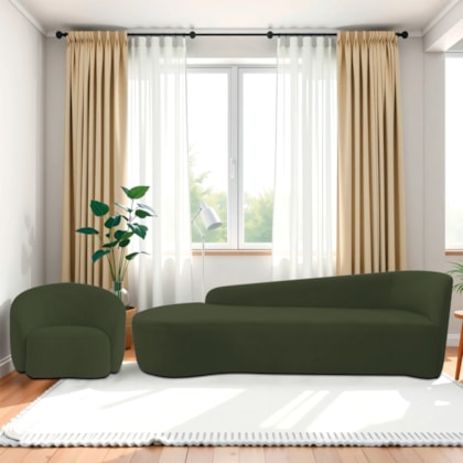Kit Divã Recamier Orgânico França 250cm Lado Esquerdo e Poltrona Amore Linho Verde
