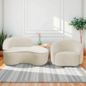 Kit Divã Recamier Orgânico Marrocos 150cm Lado Direito e 1 Poltronas Amore Bouclé Bege