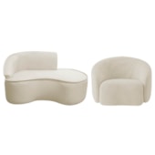 Kit Divã Recamier Orgânico Marrocos 150cm Lado Direito e 1 Poltronas Amore Bouclé Bege