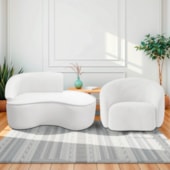Kit Divã Recamier Orgânico Marrocos 150cm Lado Direito e 1 Poltronas Amore Bouclé Branco